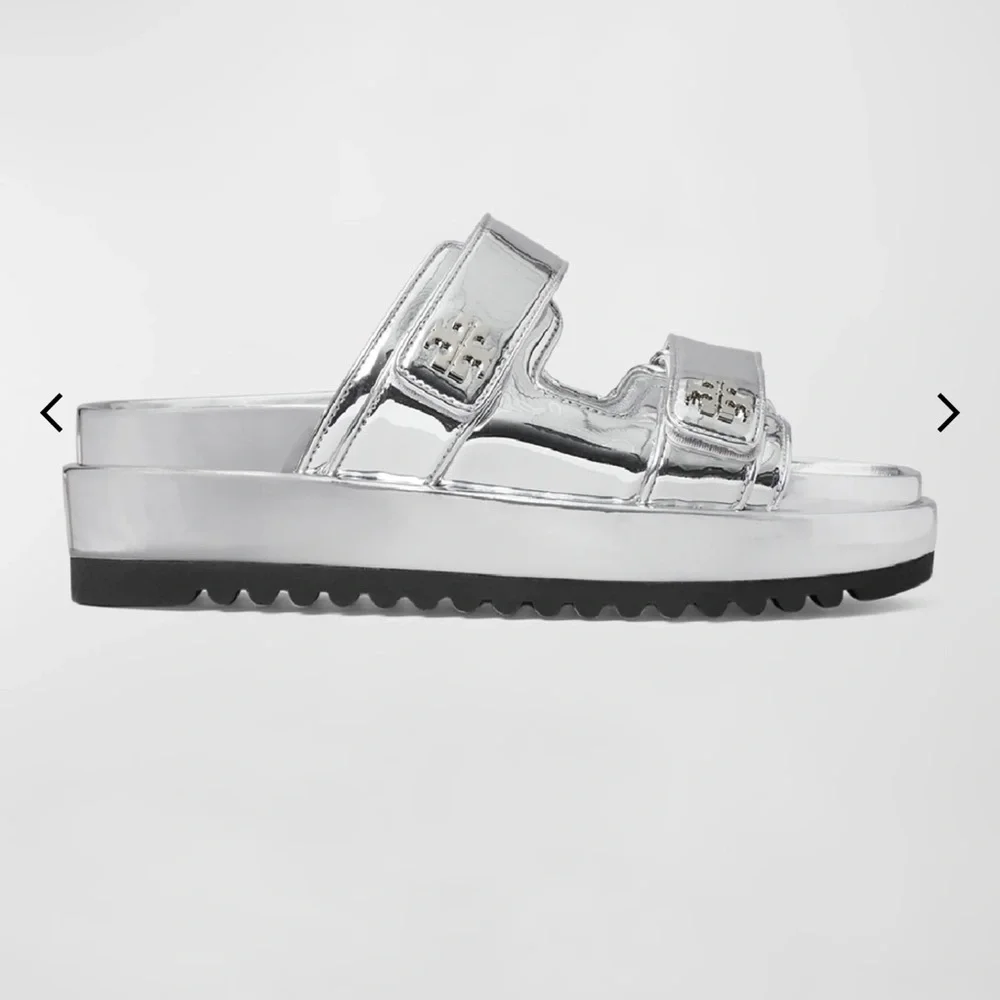 Tory Burch Silver Metallic Platform Slide Sandals